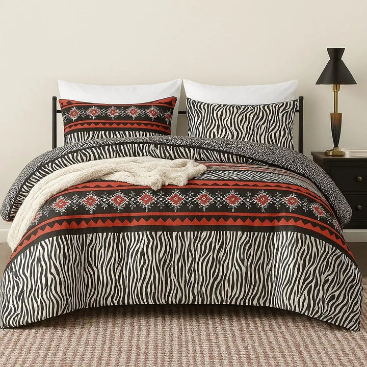 Zebra Print Reversible Twin Quilt Set on bed front view
