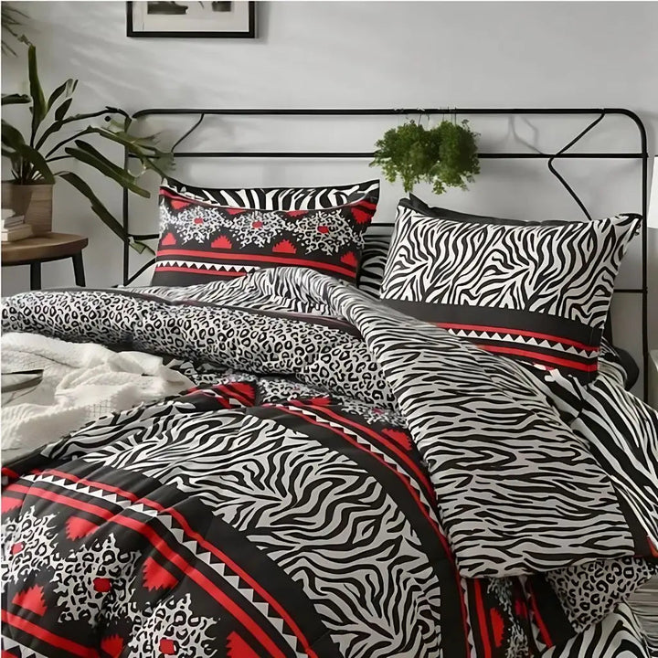 Zebra Print Reversible Twin Quilt Set in bedroom lifestyle