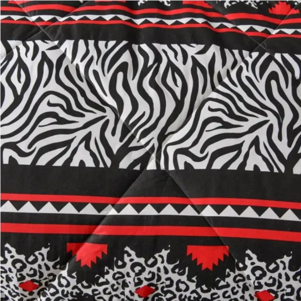 Zebra Print Quilt red tribal border close-up