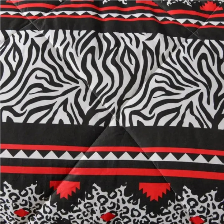 Zebra Print Quilt red tribal border close-up