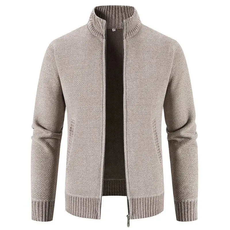 Zip-Up Stand-Collar Cardigan with fleece lining, view 2