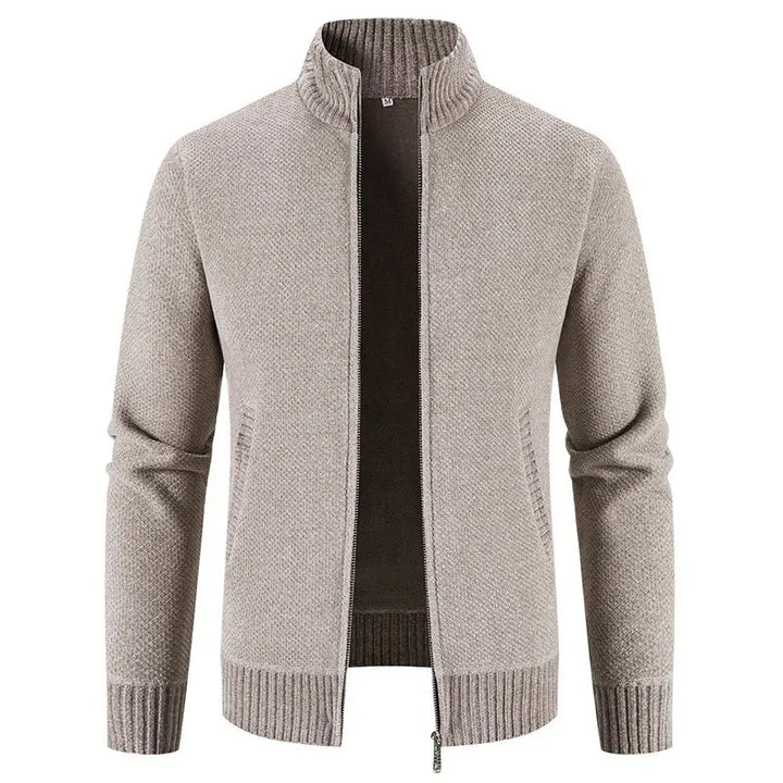 Zip-Up Stand-Collar Cardigan with fleece lining, view 2