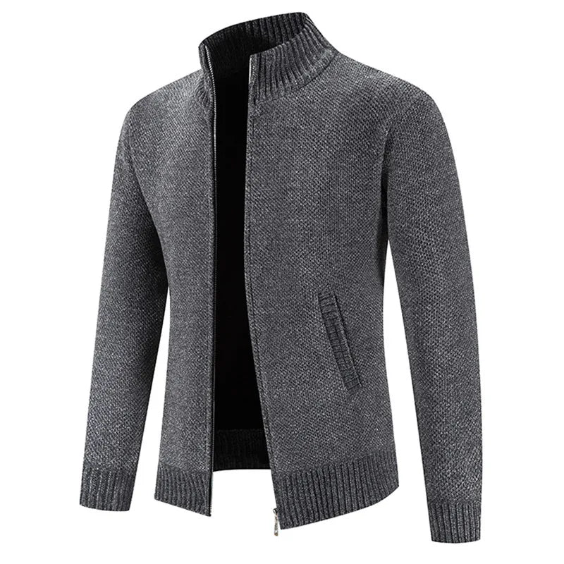 Zip-Up Stand-Collar Cardigan with fleece lining, view 4