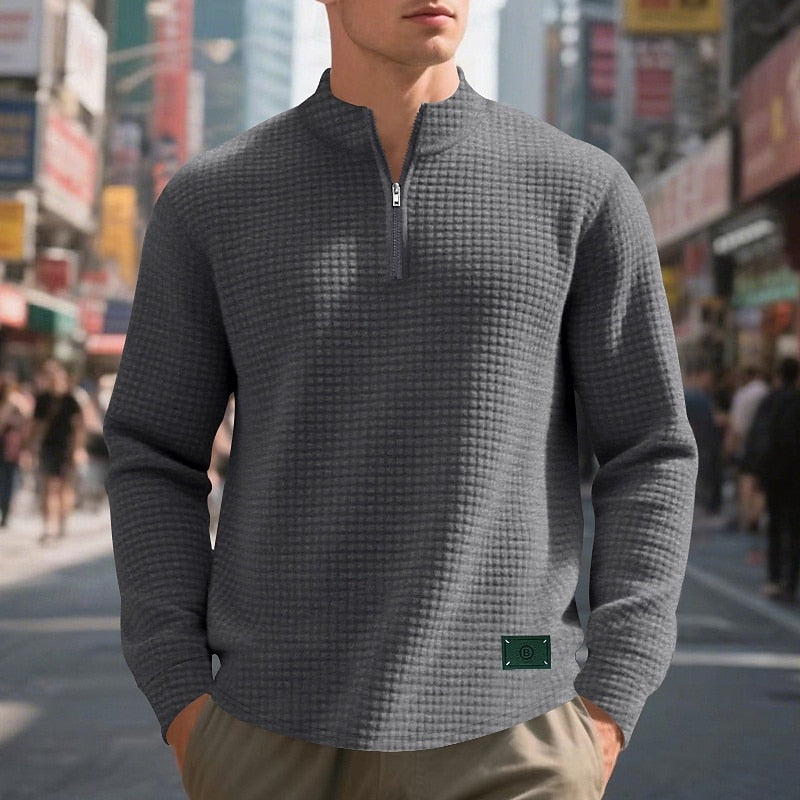 Waffle-Knit Quarter-Zip Pullover Sweater