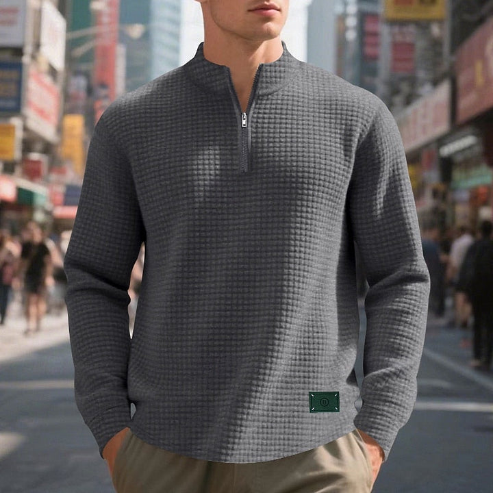 Waffle-Knit Quarter-Zip Pullover Sweater