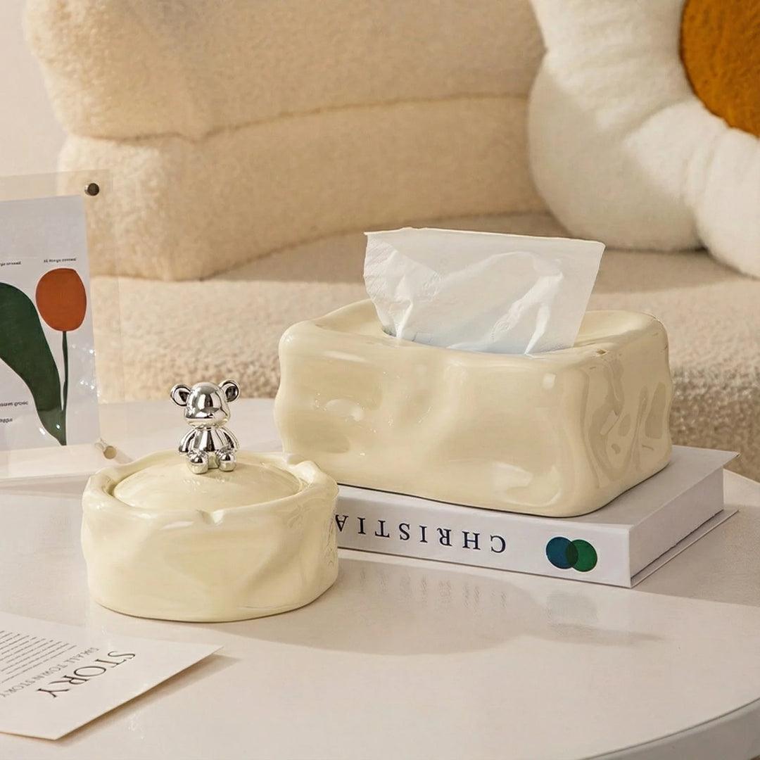 Modern Wavy Sculptural Ceramic Tissue Box Cover, Melting Design, Fluid Art Decor